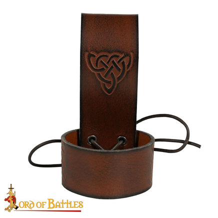 Dark brown leather drinking horn holder