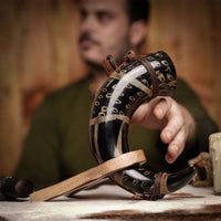 Drinking Horn with Burnt Design and Leather Strap