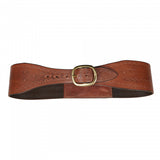 Extra wide leather belt with brass buckle and mounts