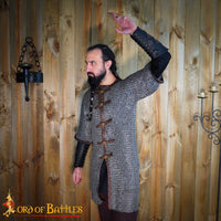  Flat Ring Chainmail Byrnie with Leather, Riveted and Alternating, 9 mm 17 gauge, Mild Steel