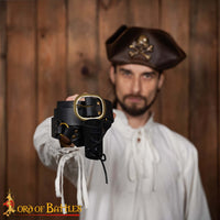 Gothic baldric belt Black genuine leather with brass buckle 