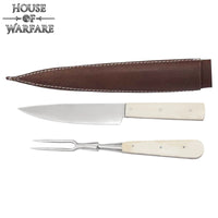 Gothic knife and fork with bone handle and leather shealth
