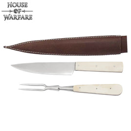 Gothic knife and fork with bone handle and leather shealth