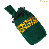 Green bag with gold celtic knotwork design