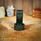 Green leather Viking horn holder