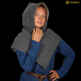Grey wool hood with linen lining movie and theatre prop