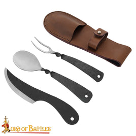 Hand Forged Fork, Knife and Spoon Cutlery Set with Sheath