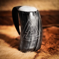 Valknut Trefoil Knot Viking Tankard Horn 5"- 6" inch (12.7cm to 15.25cm)