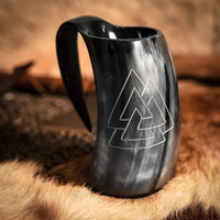 Valknut Trefoil Knot Viking Tankard Horn 5"- 6" inch (12.7cm to 15.25cm)