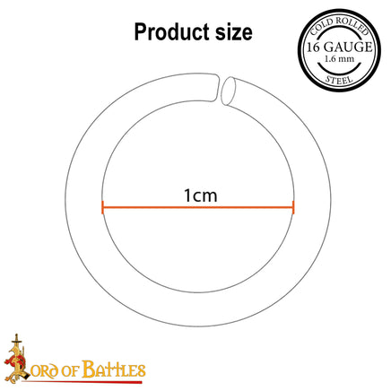 Individual 10mm diameter 16 gauge wire butted mail rings for making viking armour