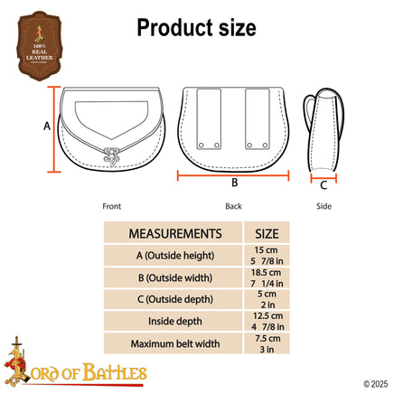 Knotwork Etched Genuine Leather Belt Bag sizing guide