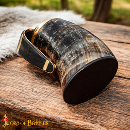 Large Freestanding Horn Mug with Brass Trim