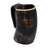 Large Stylish Brass Rimmed Horn Tankard