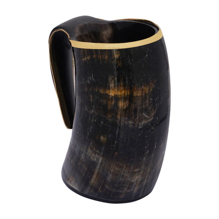 Large Stylish Brass Rimmed Horn Tankard