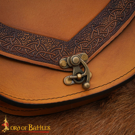 Larping Costume Genuine leather Viking Knotwork Etched Belt Bag