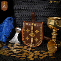 Leather Birka Bag with brass decorative fittings and border for Viking Reenactment