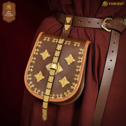 Leather Birka Bag with brass decorative fittings and border