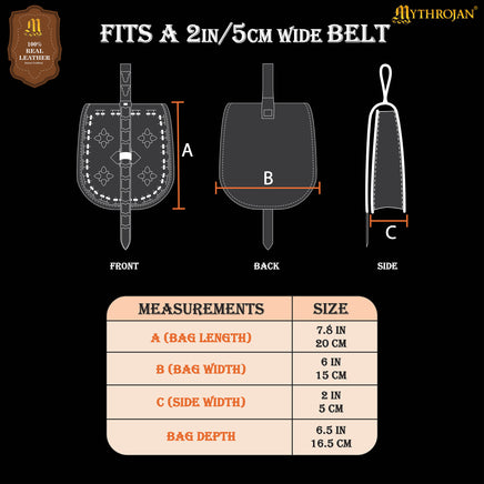 Leather Birka Bag with Brass Decorative Fittings Size Guide