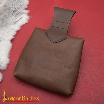 Leather viking belt bag with brass adornments