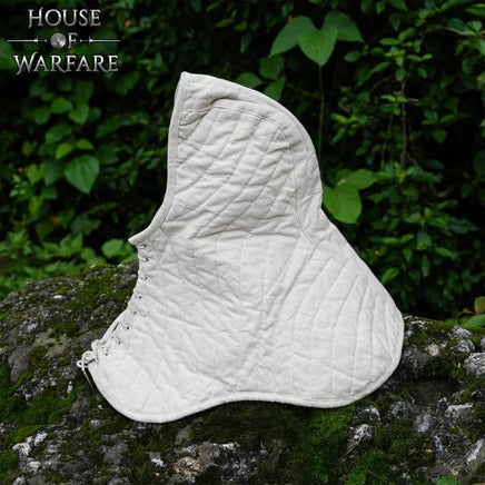 Living History Canvas Padded Arming Hood with Collar and Cap - Ecru