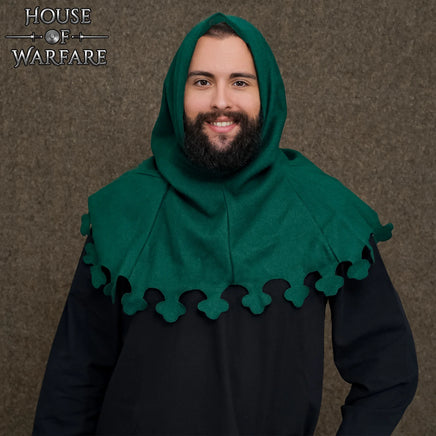 Dark Ages Green Liripipe Woolen Hood- LARP, SCA & Reenactment