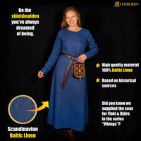 Dark Ages Helga Baltic Linen Dress Blue - LARP, SCA & Reenactment