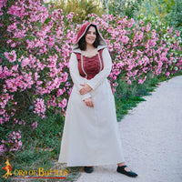 Medieval Brown and White Fantasy Dress with Hood