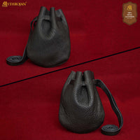 Leather Pouch Drawstring Bag – Black