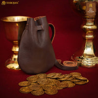 Drawstring leather Coin Pouch -  Dark Brown