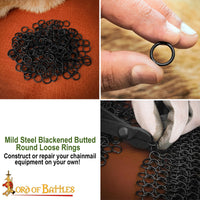 Loose chain mail butted rings in black