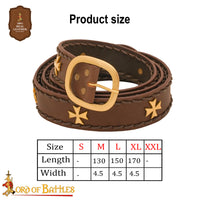 Medieval Crusader Knights Templar Brown Leather Belt - Size Chart