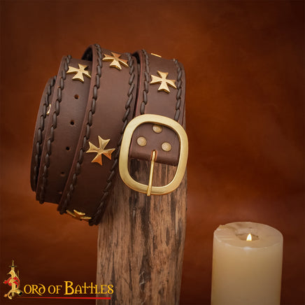 Medieval Crusader Leather Belt made from Crunch Brown Leather