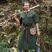 Medieval Living History Long green tunic with riding slit