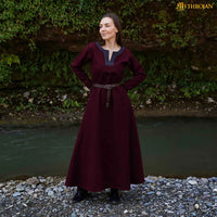 Medieval Red Woolen Dress with Diamond Twill Decorative Borders