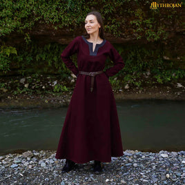 Medieval Red Woolen Dress with Diamond Twill Decorative Borders