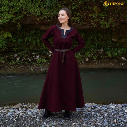 Medieval Red Woolen Dress with Diamond Twill Decorative Borders