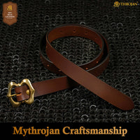 Medieval Brown Leather Belt with Solid Brass Buckle Ideal for LARP SCA Renaissance Knight Reenactment