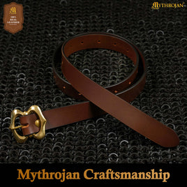 Medieval Brown Leather Belt with Solid Brass Buckle Ideal for LARP SCA Renaissance Knight Reenactment