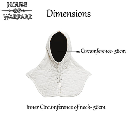 Medieval Canvas Padded Arming Hood with Collar and Cap - Ecru