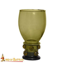 Medieval Forest Green Glass Goblet with Prunts Drinkware