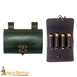 Belt Pouch with Four Glass Bottles - Green