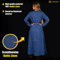 Renaissance Helga Baltic Linen Dress Blue LARP, SCA & Reenactment