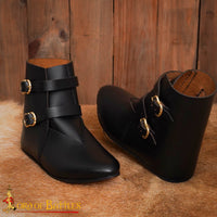 Medieval Black Leather Boot with Buckle