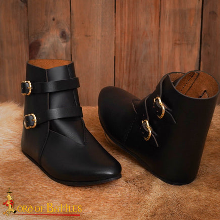Medieval Black Leather Boot with Buckle