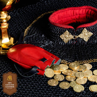 Drawstring Leather Coin Pouch -  Red with Black Cord
