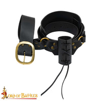 Medieval SCA Reenactment baldric belt Black genuine leather with brass buckle 