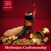 Mythrojan THE ELEGANT LADY Viking Drinking Horn with Red Leather holder
