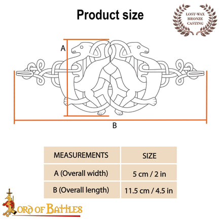 Norse dragon  Viking solid Bronze belt or clothing Clasp - 50mmx115mm