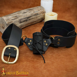 Pirate baldric belt Black genuine leather with brass buckle and adjustable frog