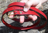 Leather Belt with Brass D-Buckle - Blue or Red